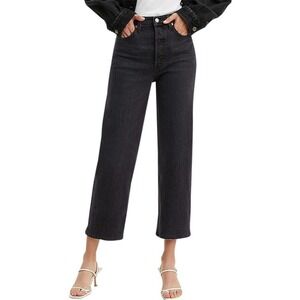 Levi's Ribcage Straight Ankle Jeans Women's 31 Premium Denim Black Low Stretch